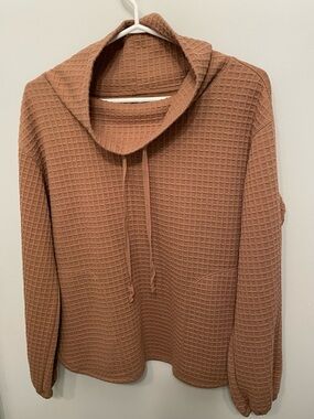 Max Studio Waffle Knit Cowl Neck Sweater - Rust Brown